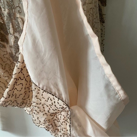 Vintage 70s Beaded Embroidered Sheer Long Sleeve Open Back Cocktail Party Dress - Picture 10 of 17